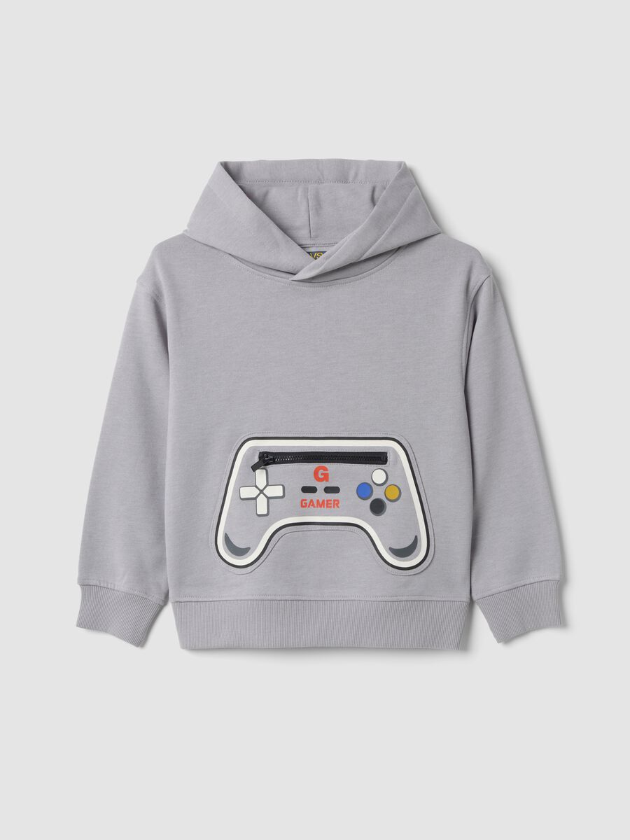 Grey cotton-blend hoodie sweatshirt with crew neck_0