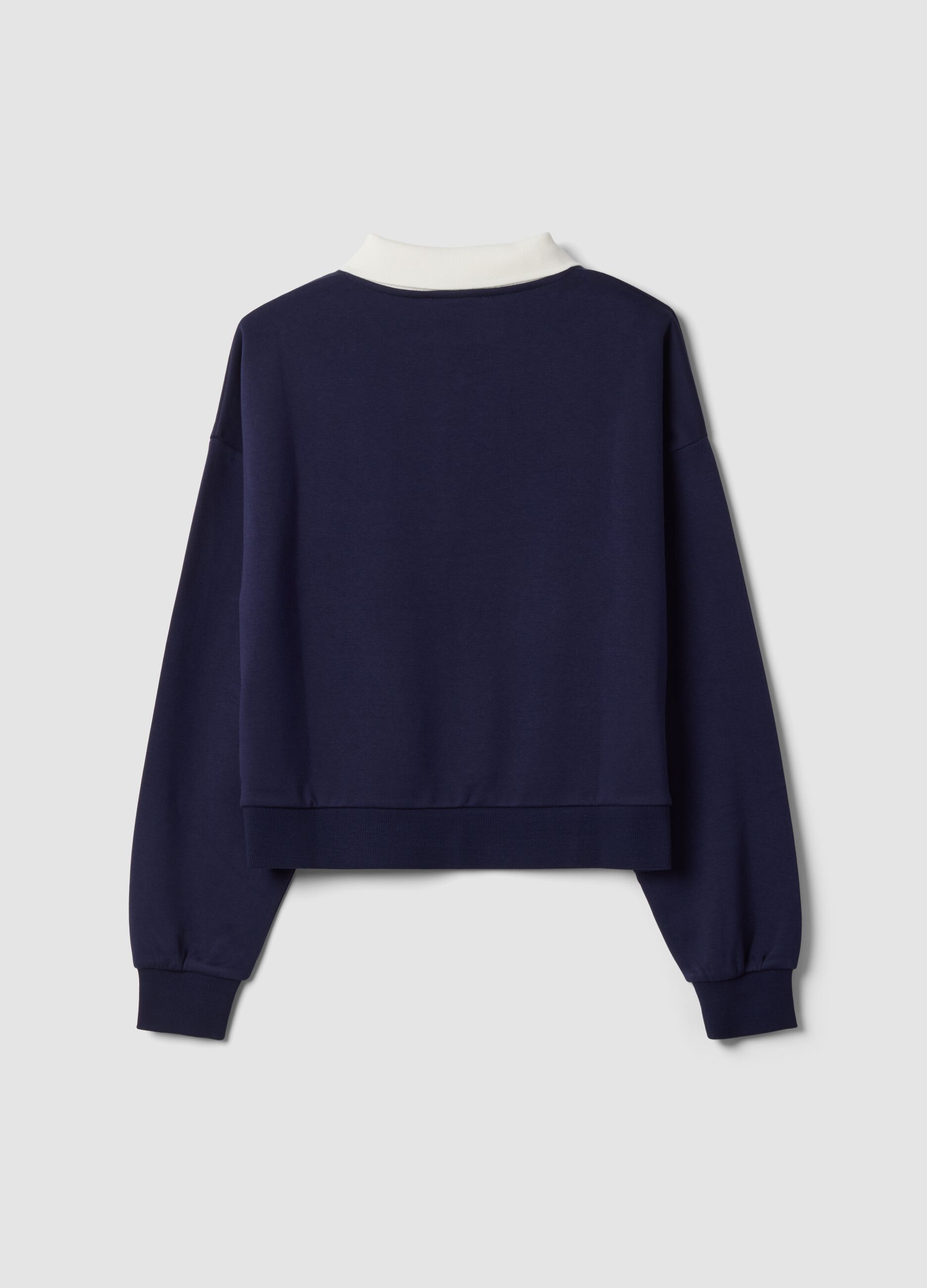 Felpa blu in misto cotone con girocollo e colletto