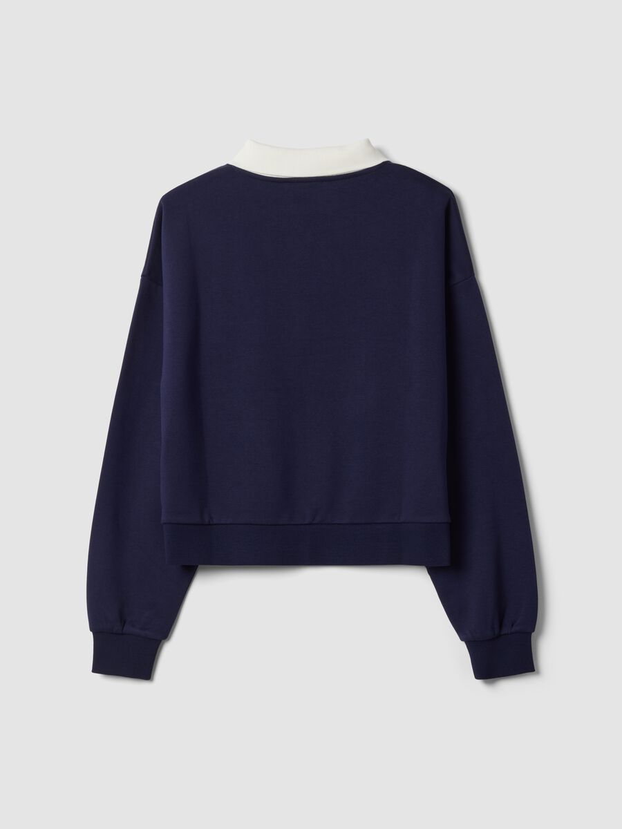 Felpa blu in misto cotone con girocollo e colletto_2