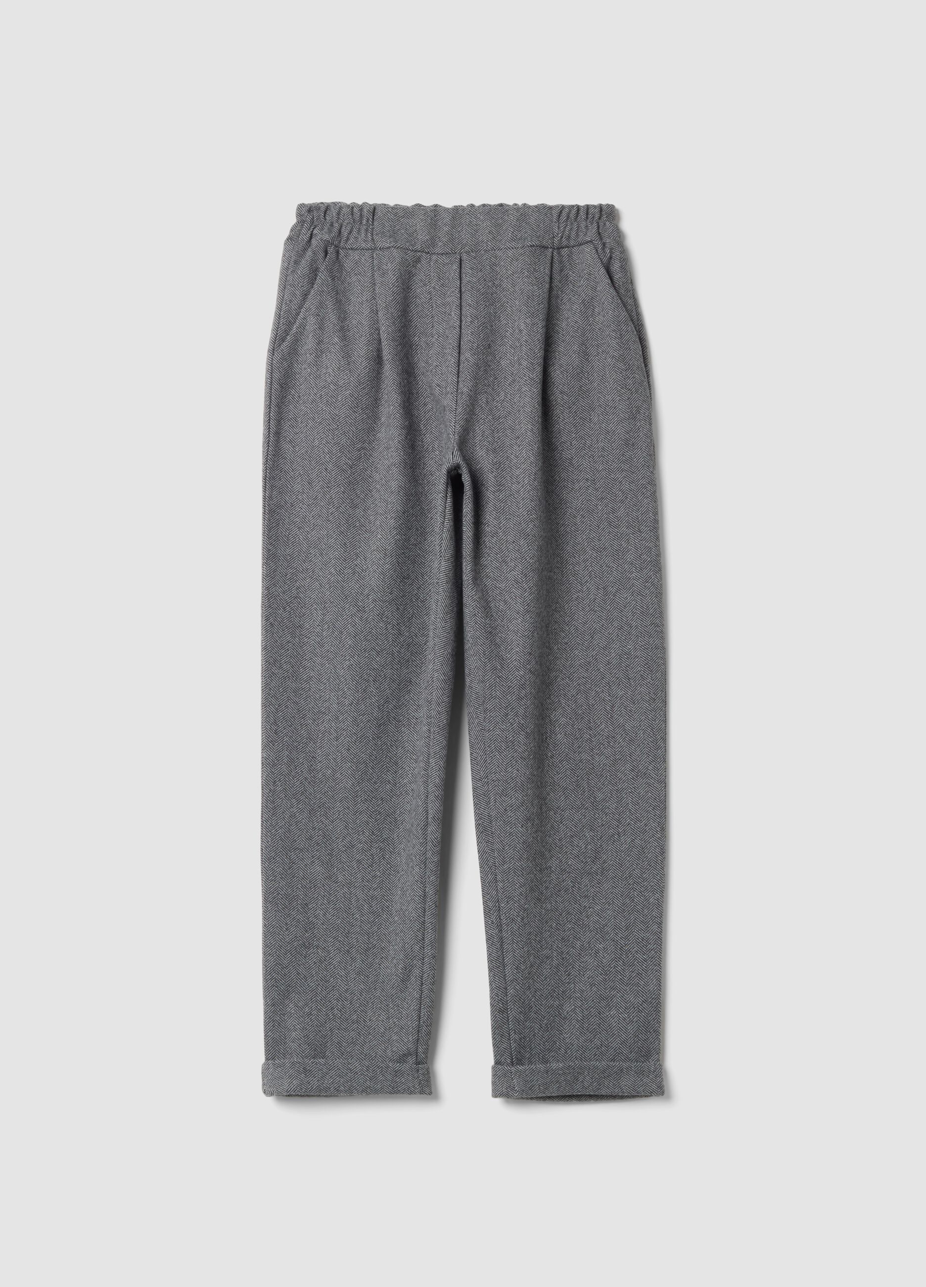 Grey regular-fit trousers with chevron pattern