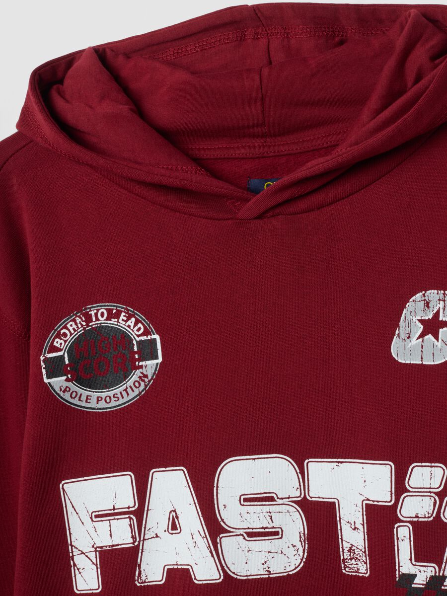 Red organic cotton hoodie with racing prints, relaxed fit_2