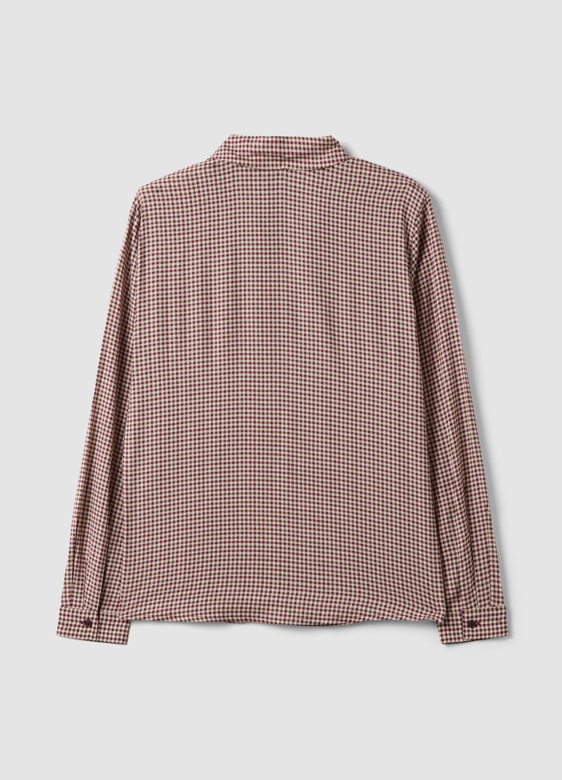Brown checked pure viscose shirt with classic collar, regular fit