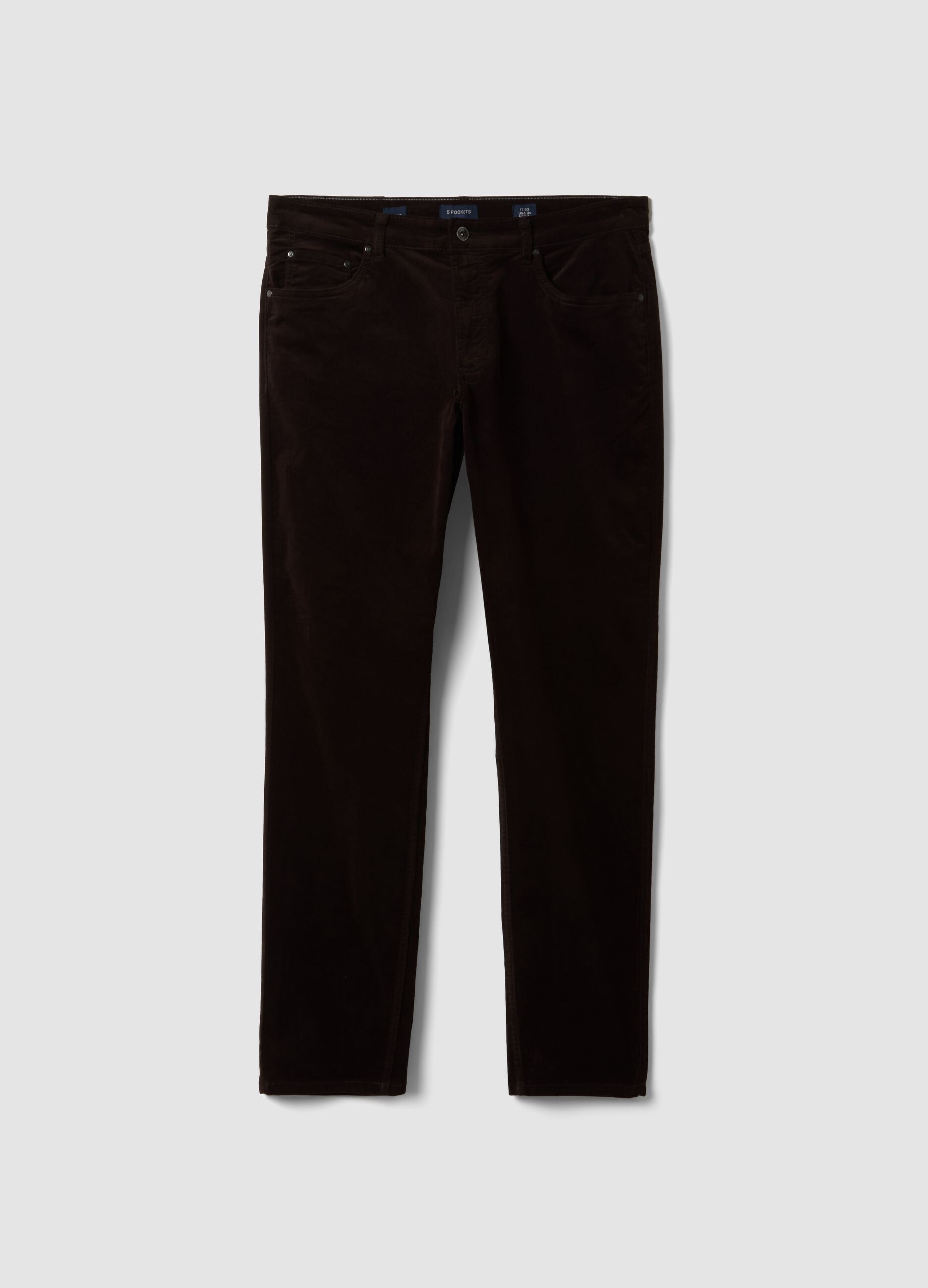 Brown five-pocket stretch cotton trousers