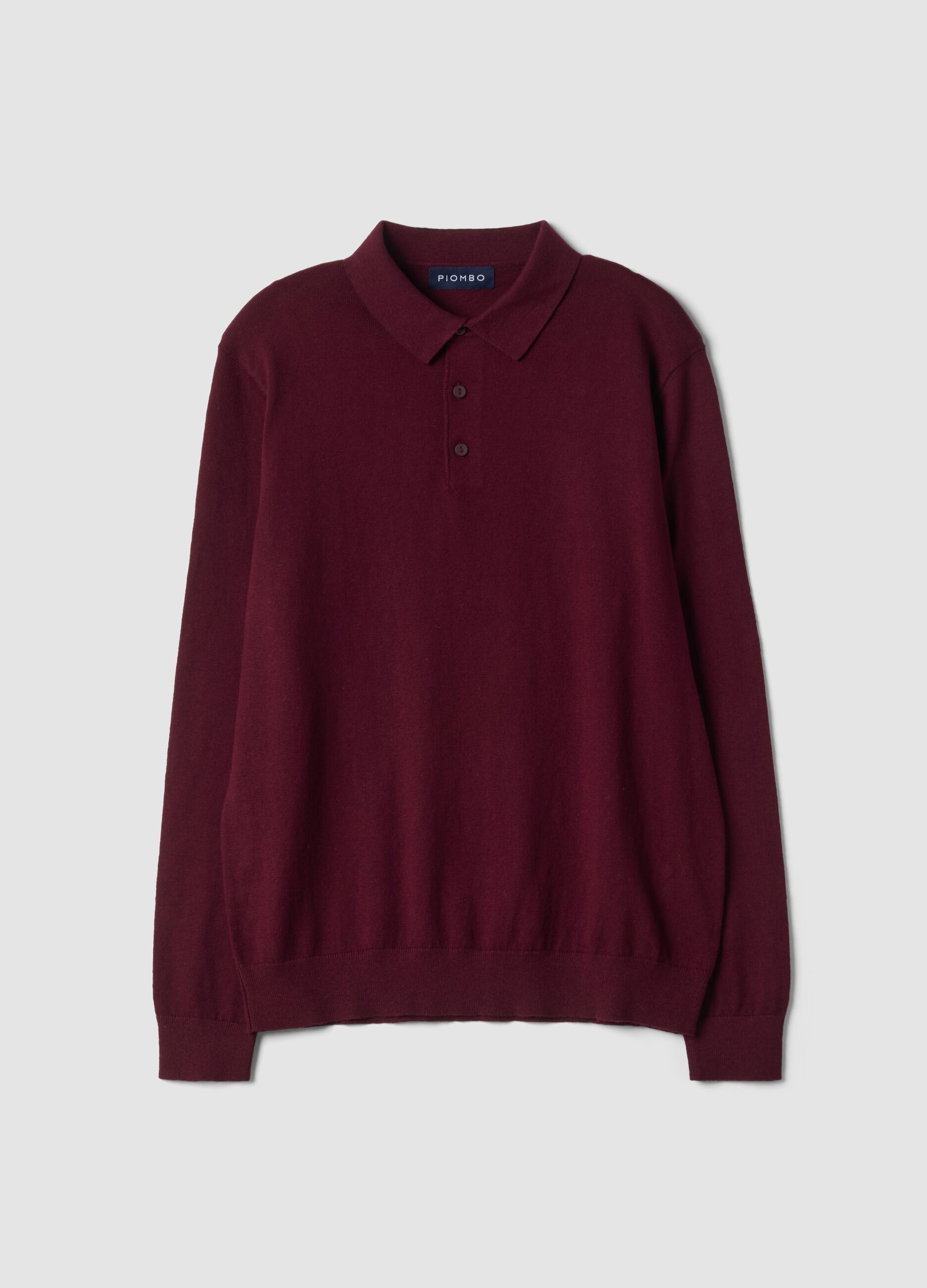 Polo rossa in misto cotone e cashmere a maniche lunghe regular fit