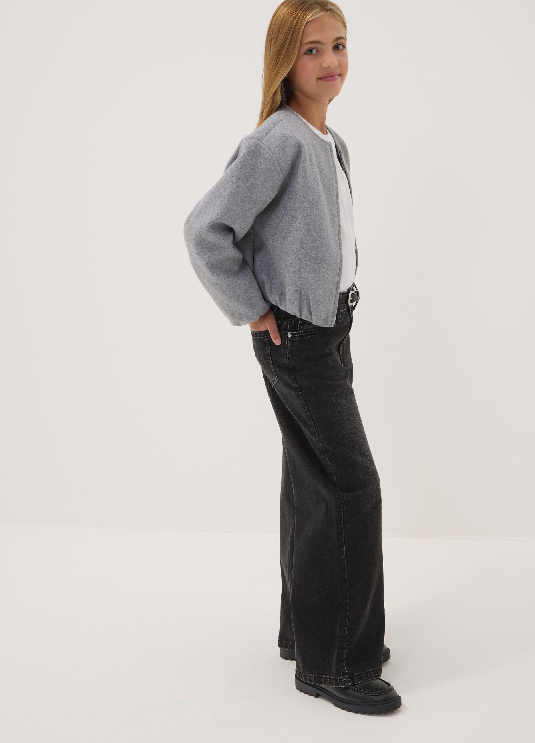 Girls&rsquo; black wide-leg jeans in pure cotton