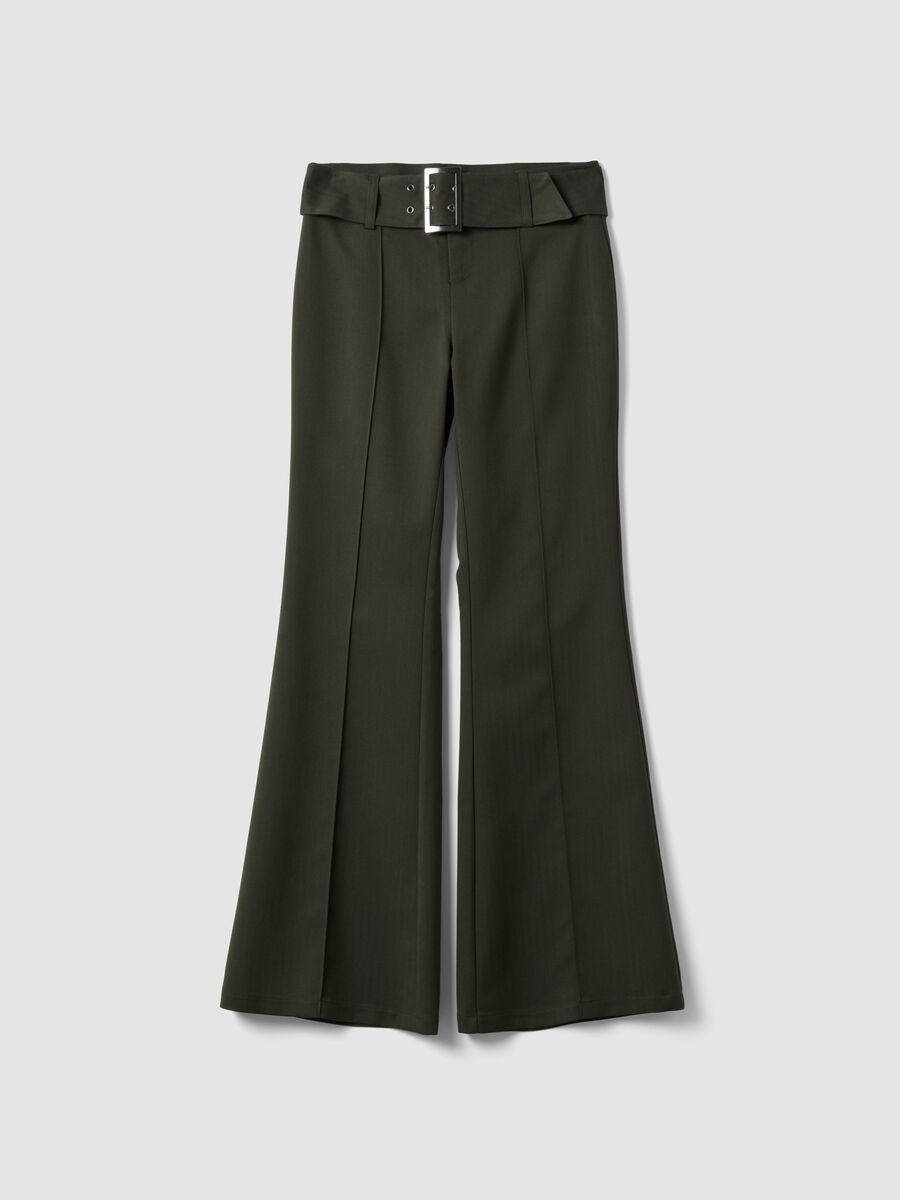 Green slim-fit stretch viscose trousers_0