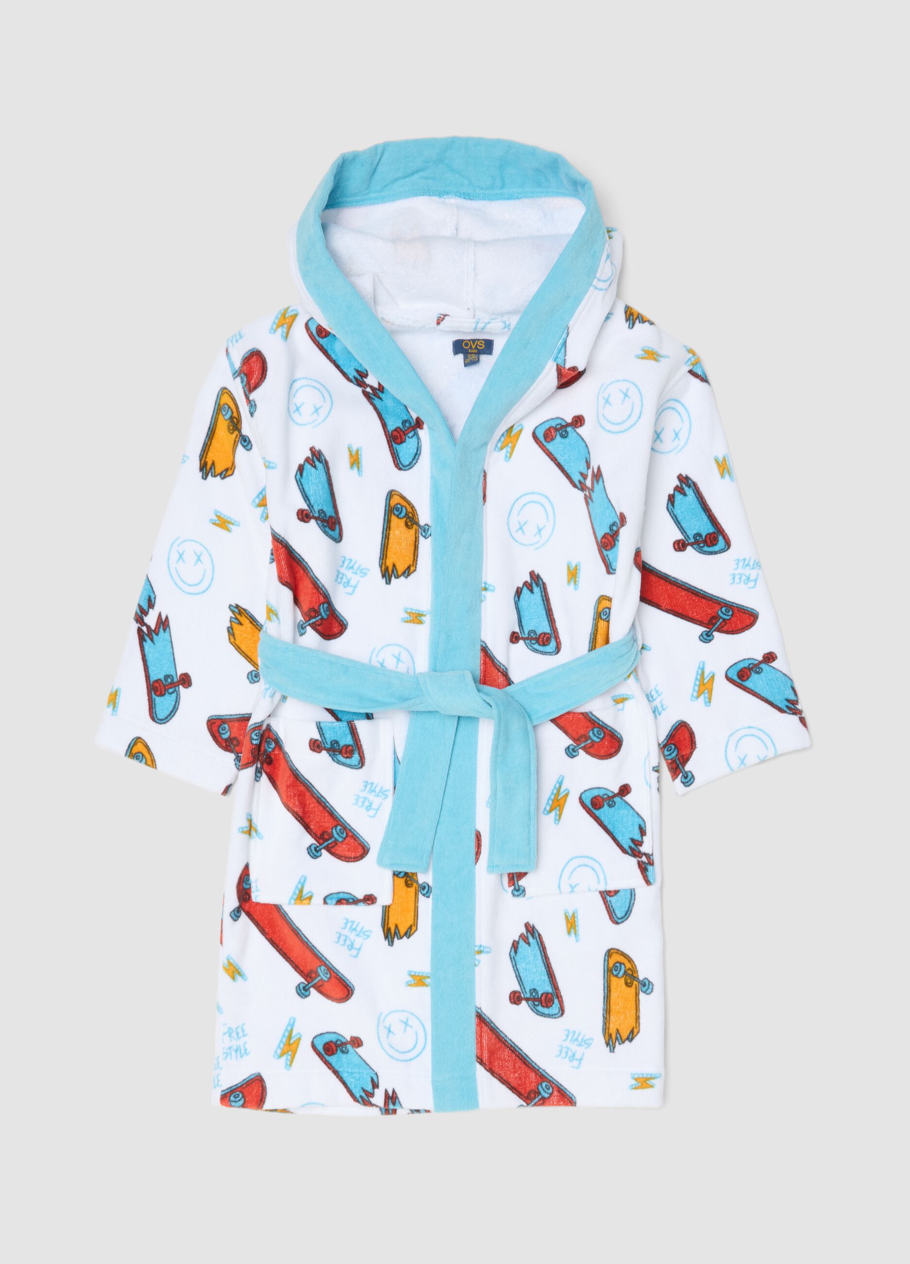 White hooded bathrobe in pure organic cotton