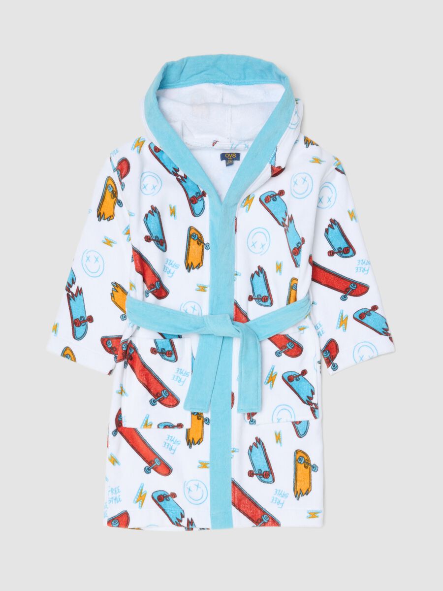 White hooded bathrobe in pure organic cotton_0