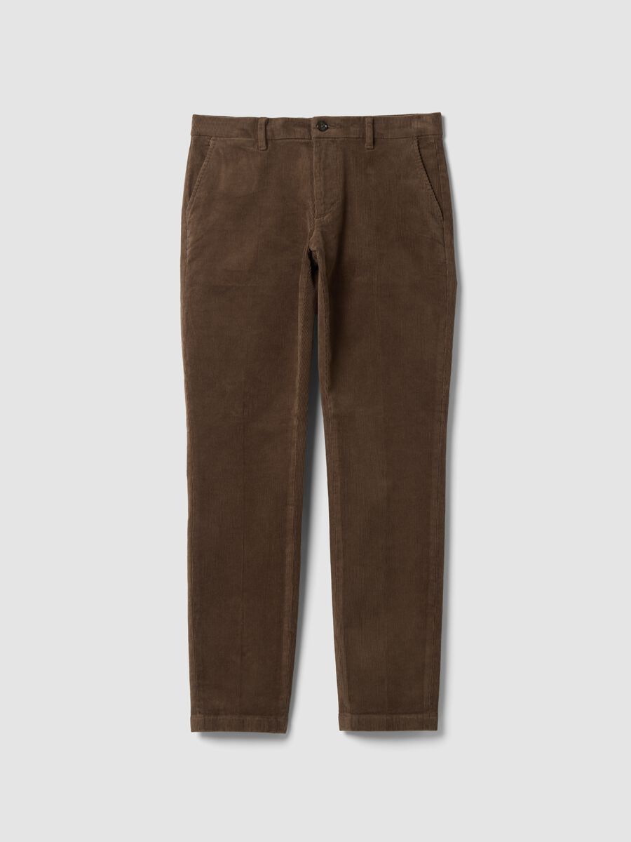 Pantaloni chino marroni in cotone elasticizzato slim fit_0