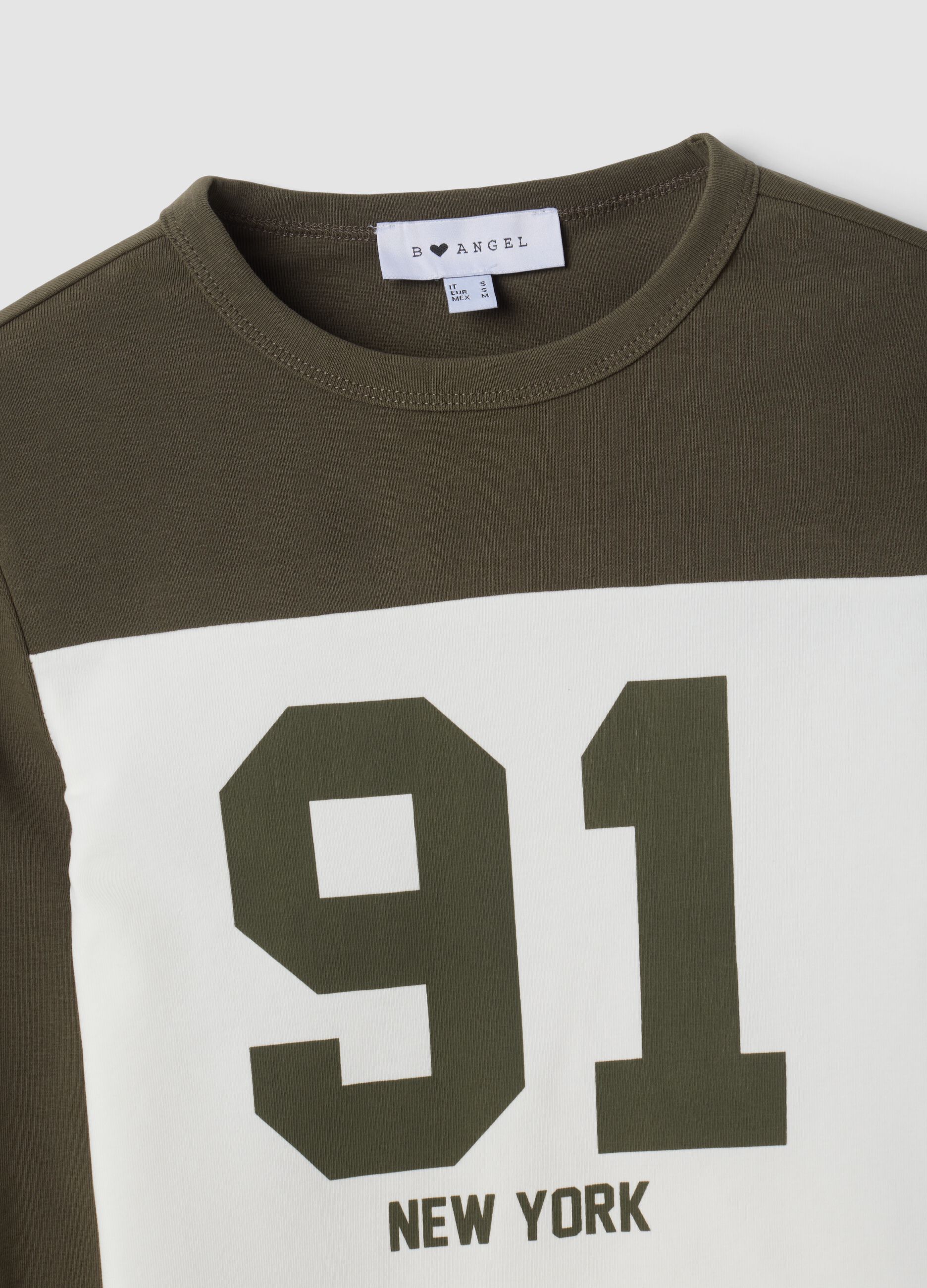 Brown and white stretch cotton T-shirt with front print