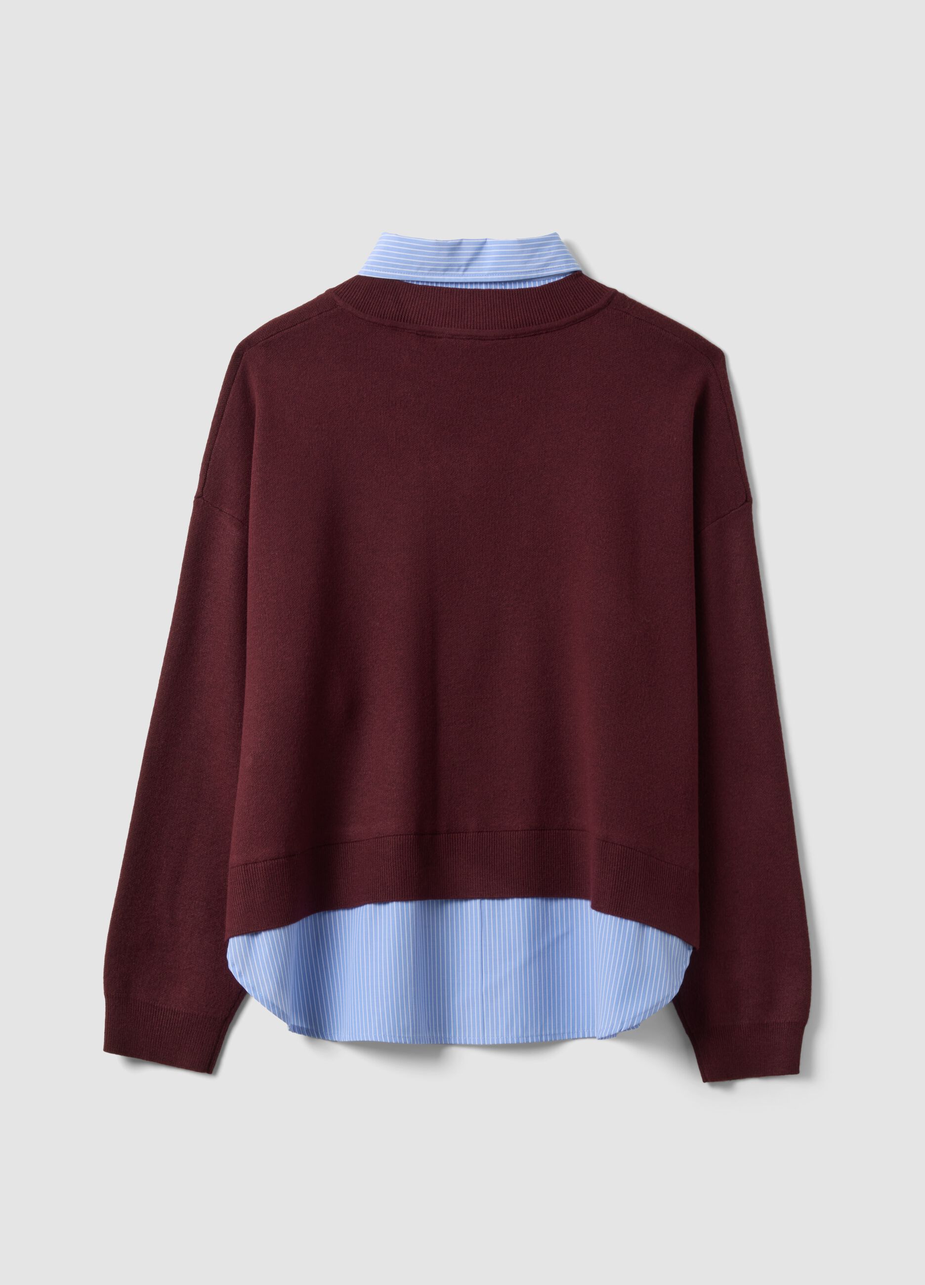 Red viscose-blend top with layered look