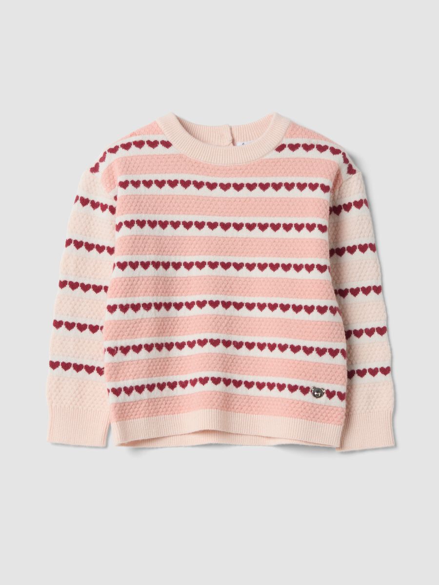 Pink viscose-blend crew-neck jumper, regular fit, with hearts_0