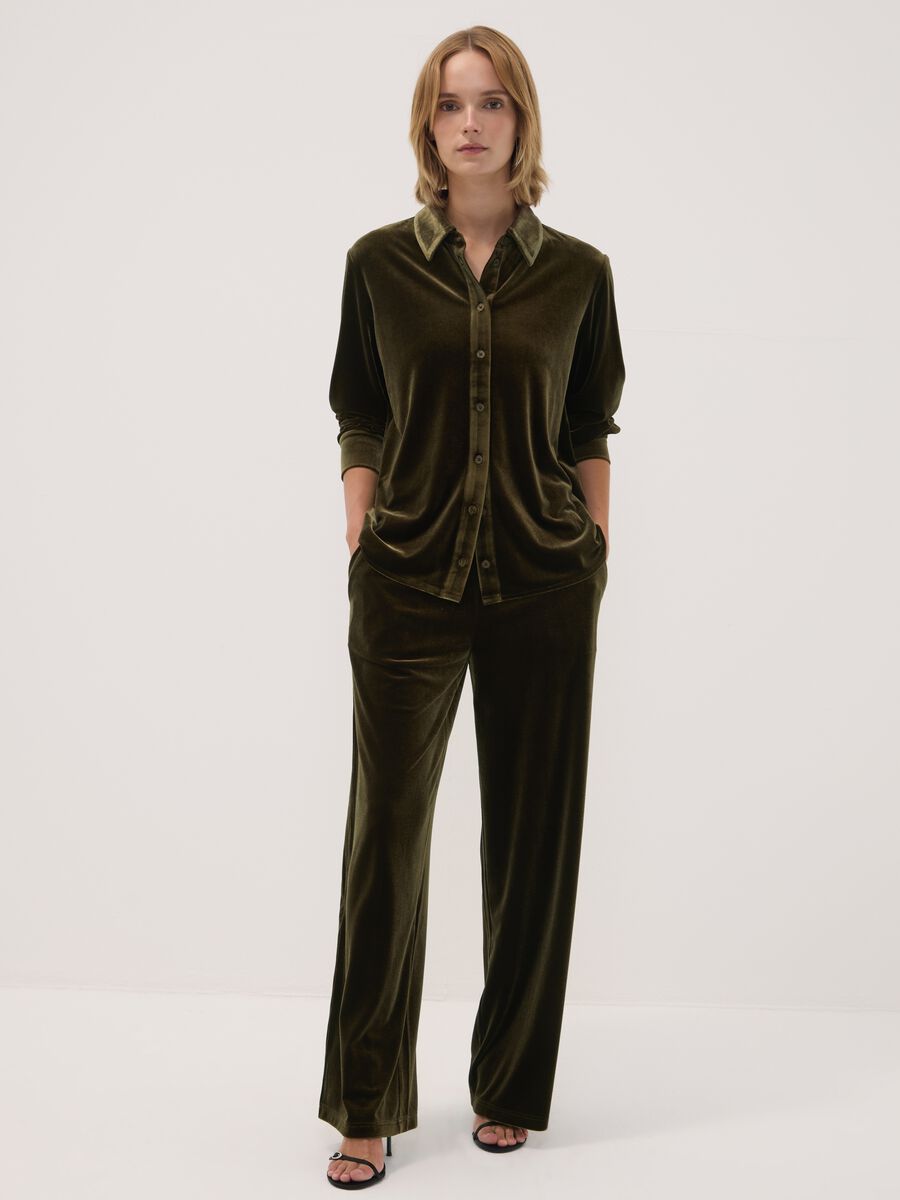 Green stretch velour regular-fit shirt_2