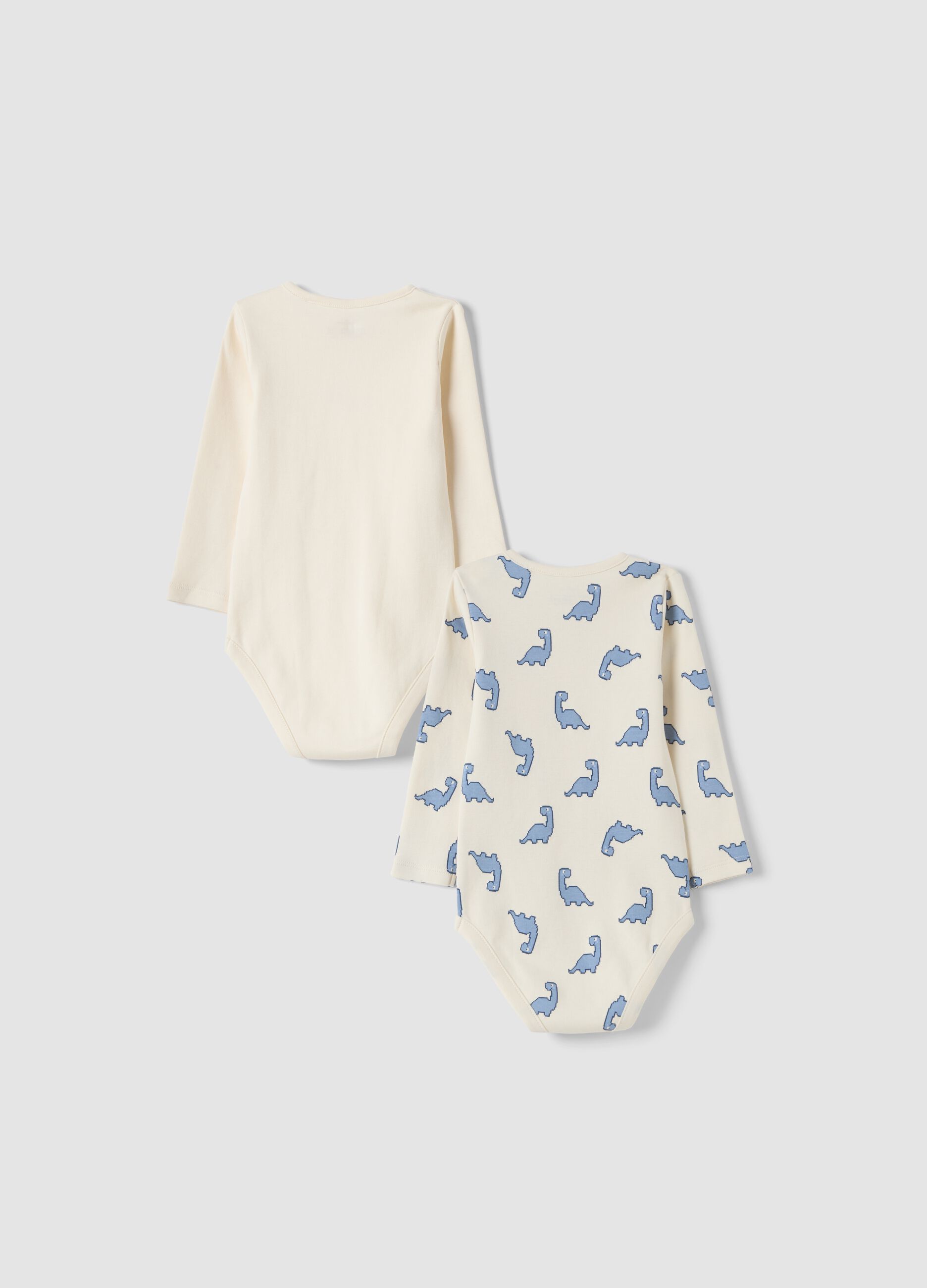 2-pack beige organic cotton bodysuits with crew neck