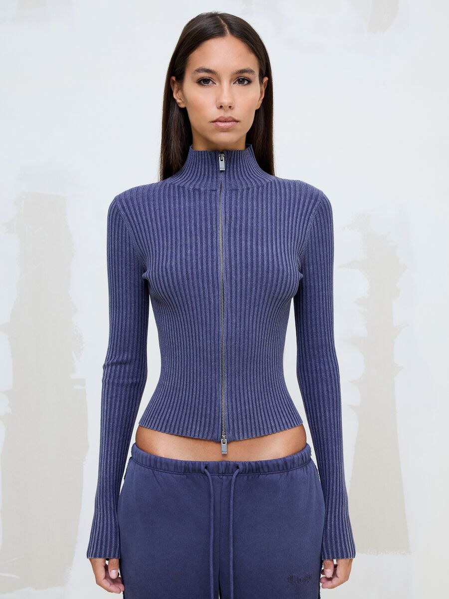 Twilight Blue Full-Zip Ribbed Knit_3