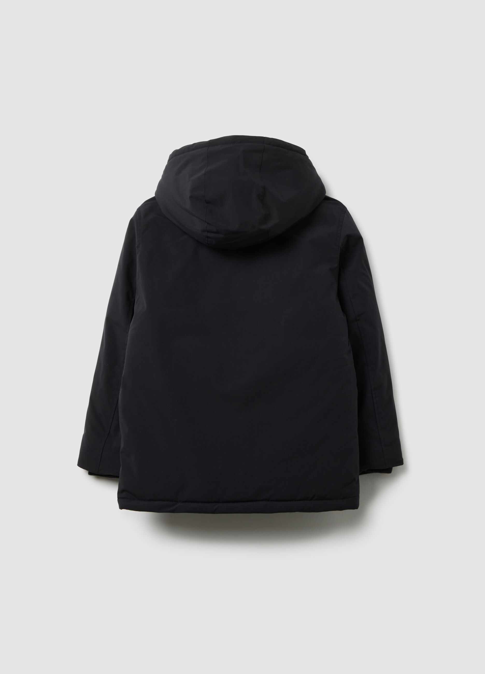 Black padded jacket with hood for boys regular fit