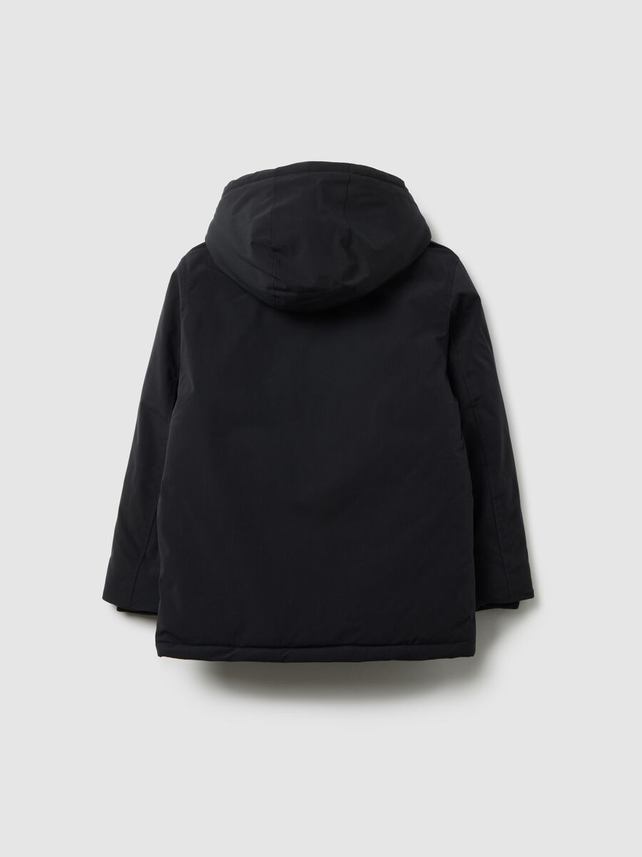 Black padded jacket with hood for boys regular fit_4