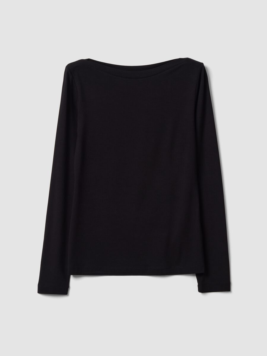 Black stretch viscose slim-fit T-shirt_4