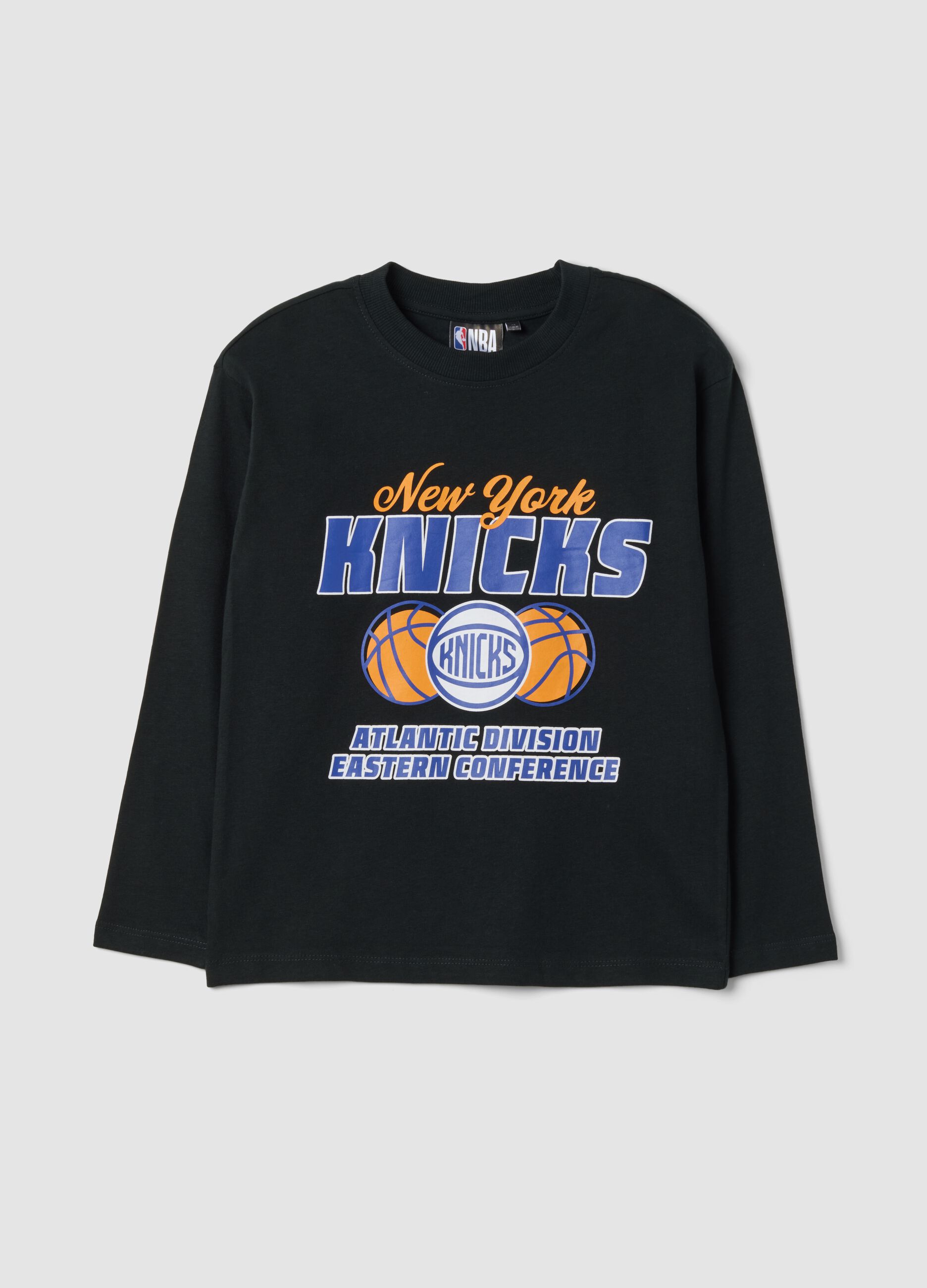 T-shirt nera in puro cotone con stampa New York Knicks