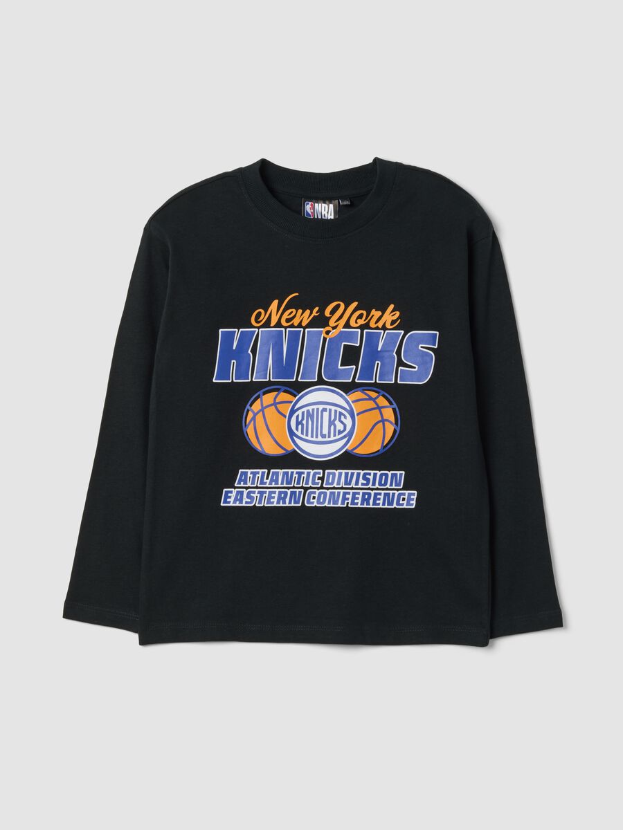 Black pure cotton T-shirt with New York Knicks print_0
