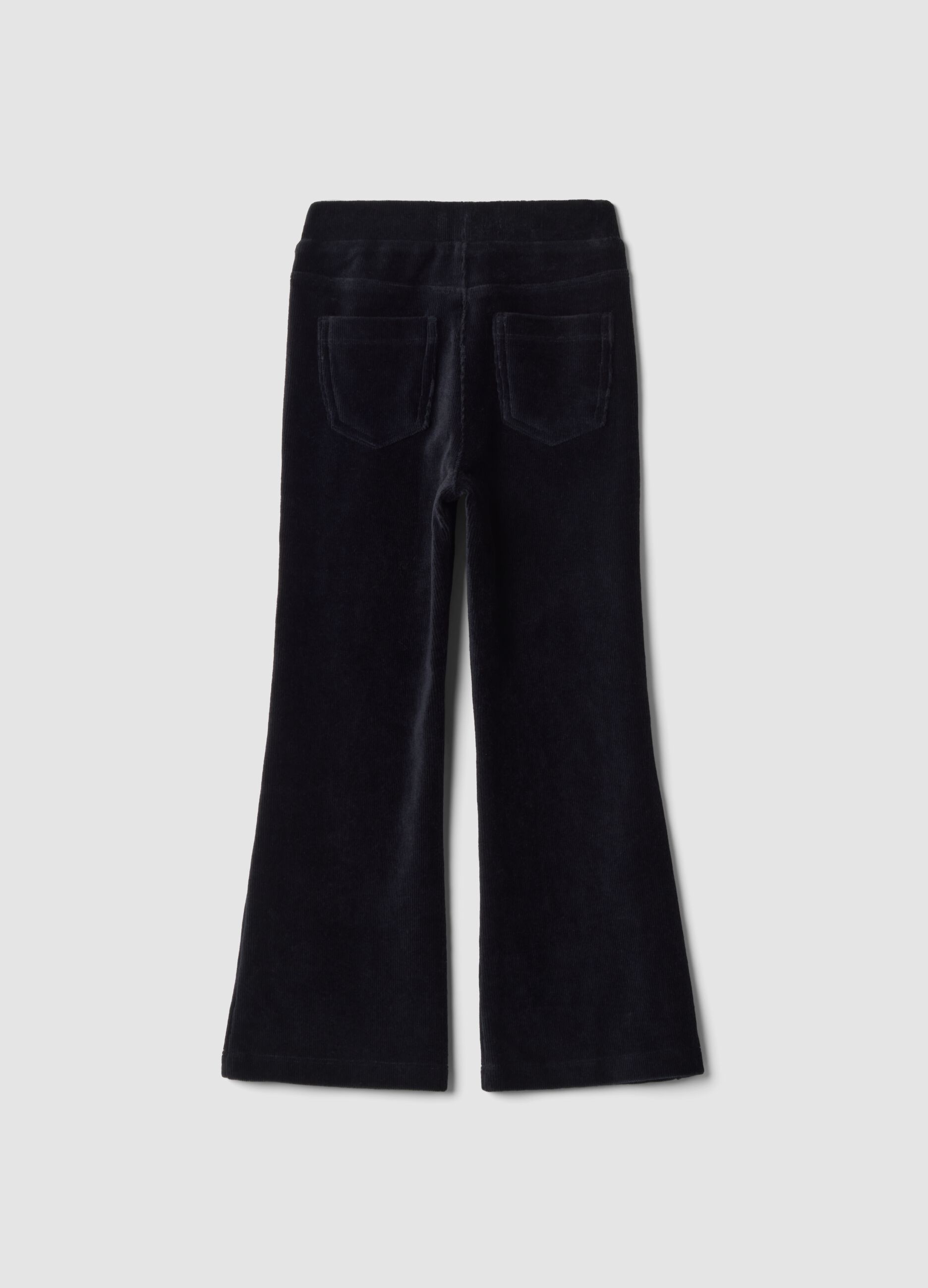 Black flared stretch cotton trousers