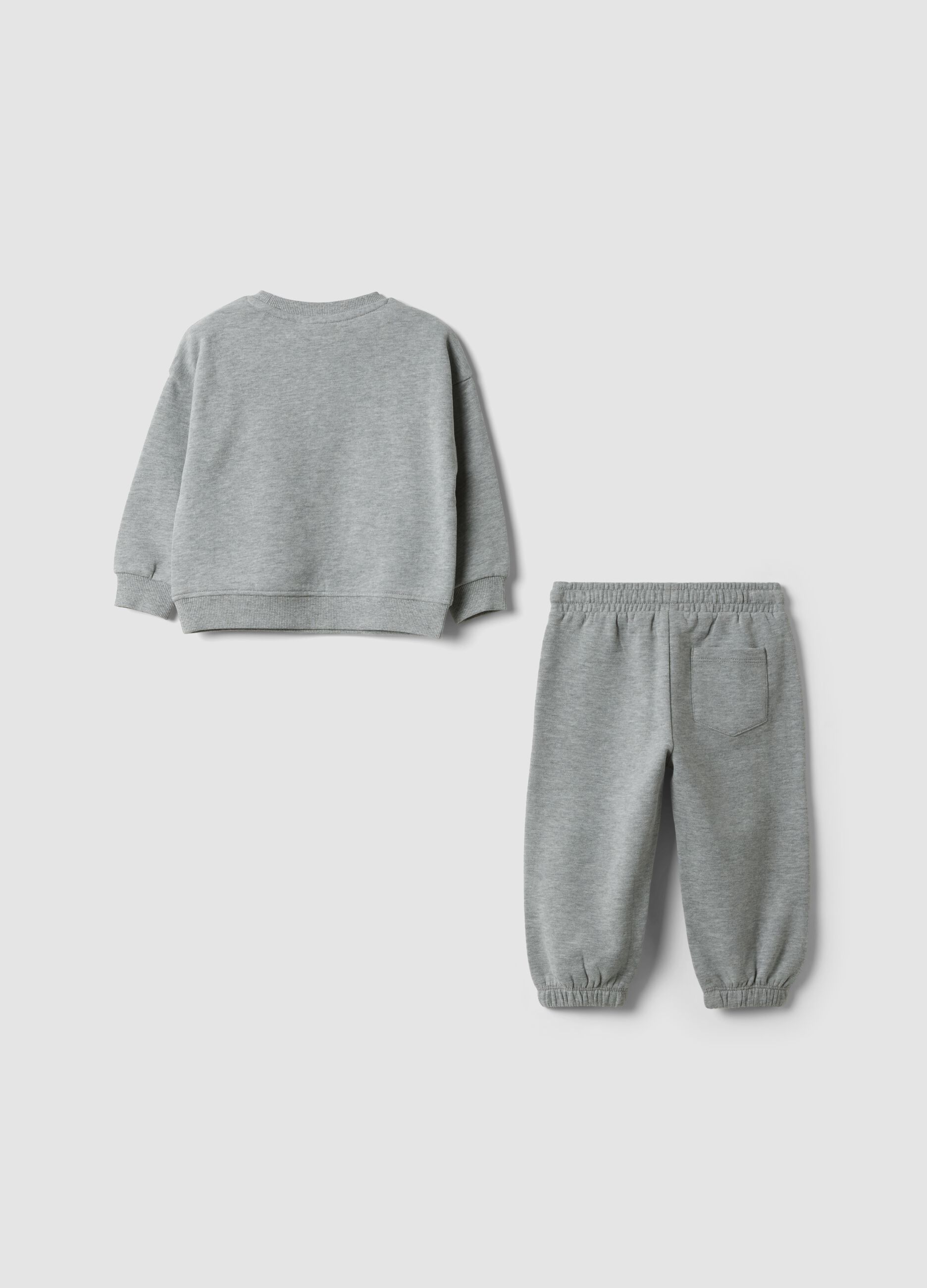 Grey marl cotton and viscose jogger set with crew neck