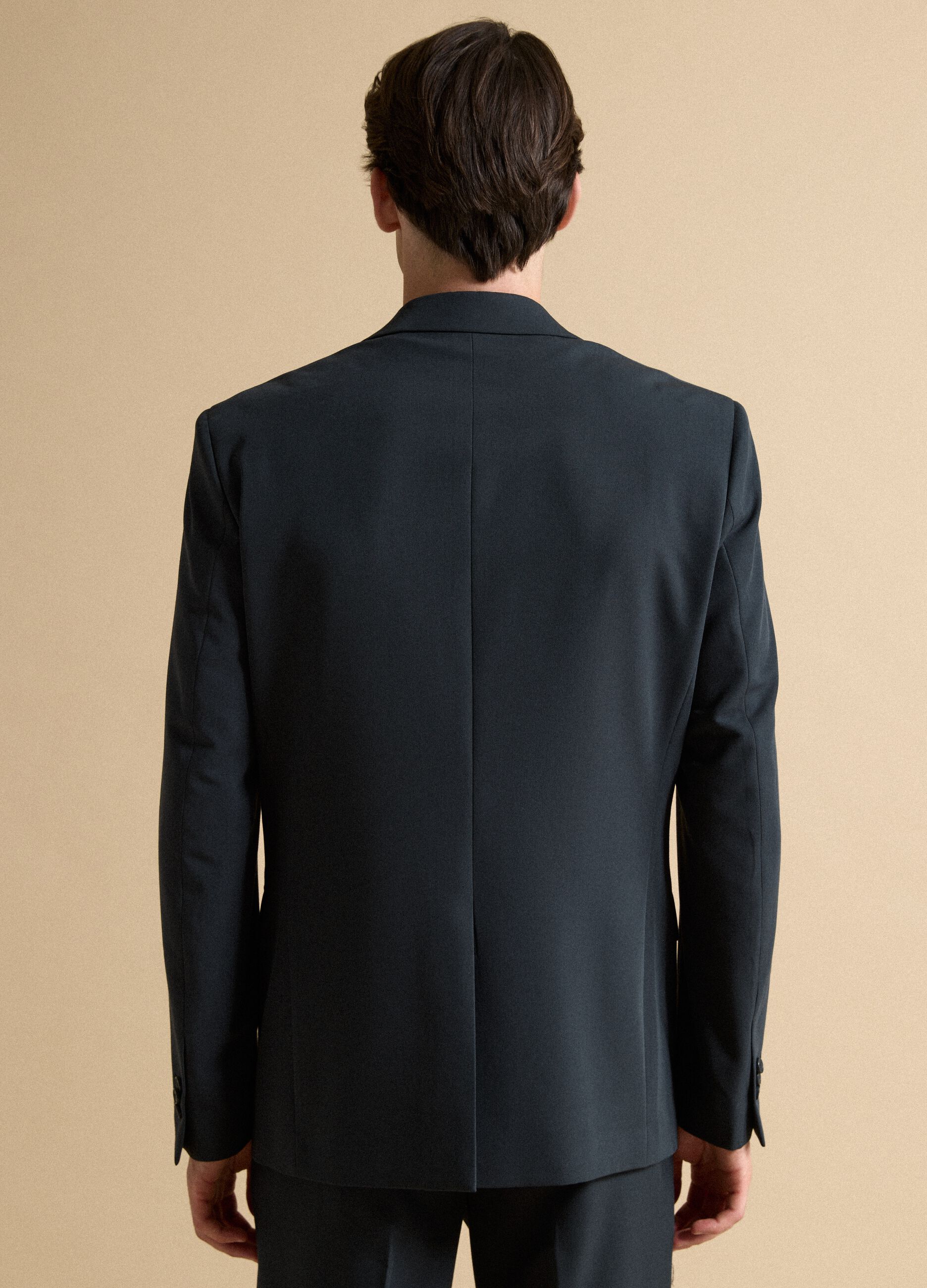 Navy slim-fit stretch viscose twill blazer with peak lapels