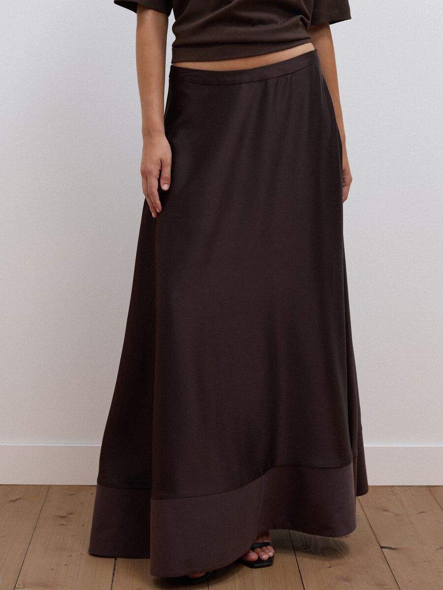 Long brown viscose-blend satin skirt_1