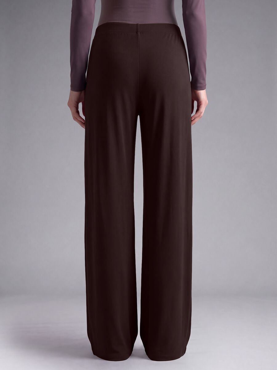 Pantaloni Easy Dry marroni in tessuto elasticizzato wide leg ALTAVIA STUDIO_3