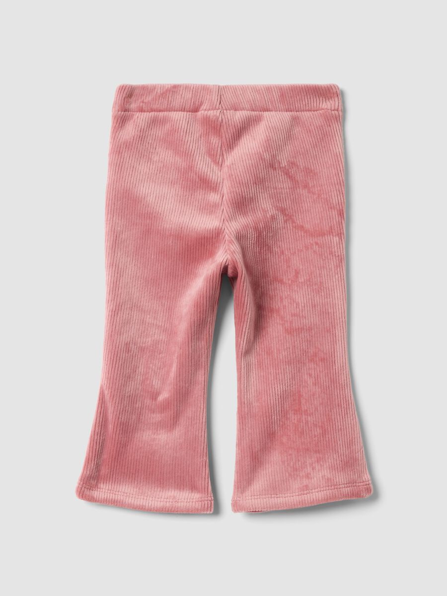 Pink ribbed stretch flared trousers_1