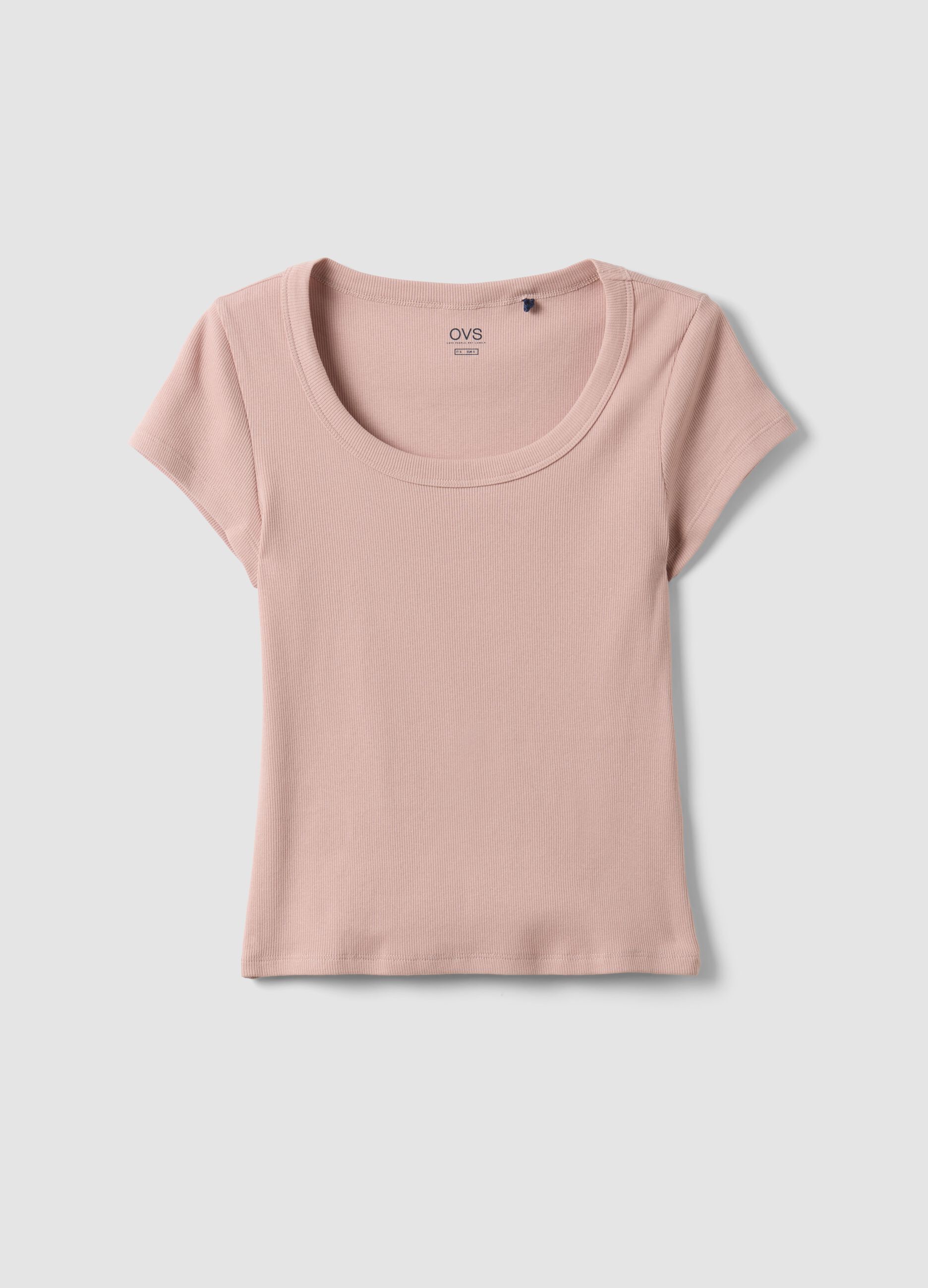 Fitted short-sleeve stretch cotton pink t-shirt