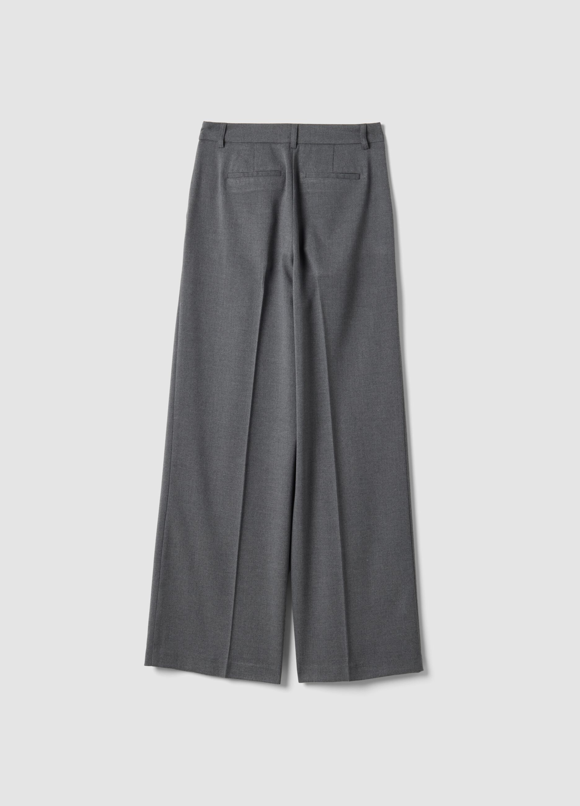بنطال رسمي رمادي بقصّة واسعة (Wide Leg) من فيسكوز مطاطي
