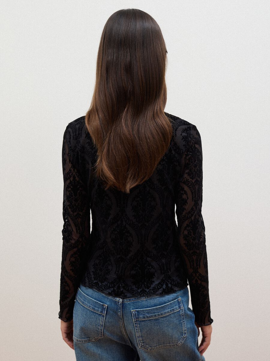 Black regular-fit T-shirt in sheer stretch fabric with pattern_3