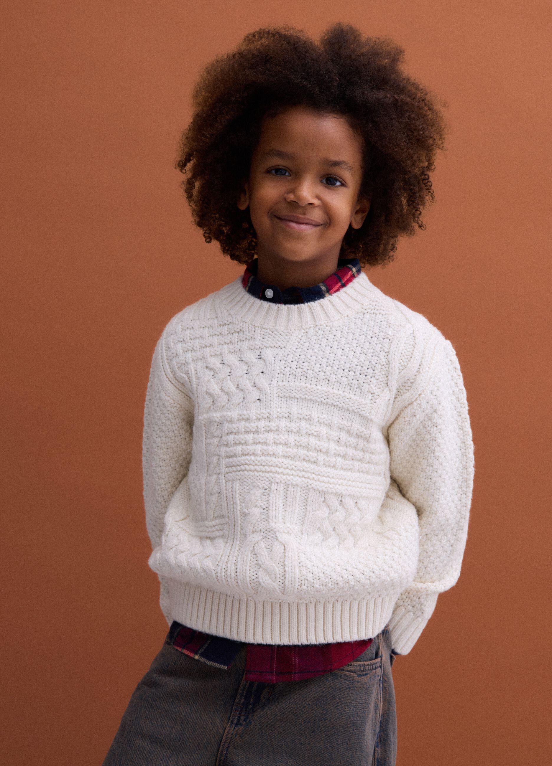 Maglione bianco panna girocollo in maglia lavorata regular fit