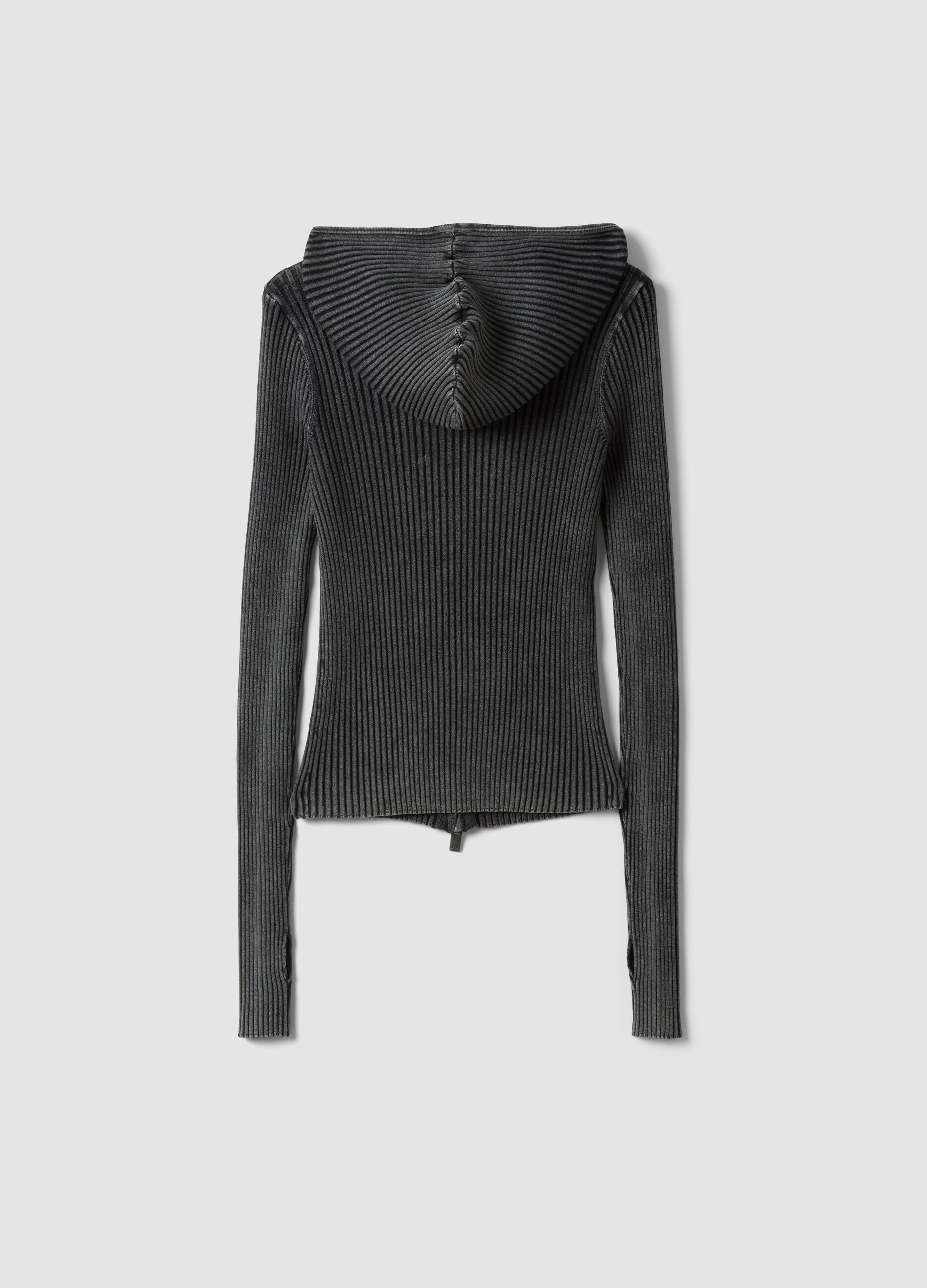 Knit Ribbed Hoodie Vintage Grey