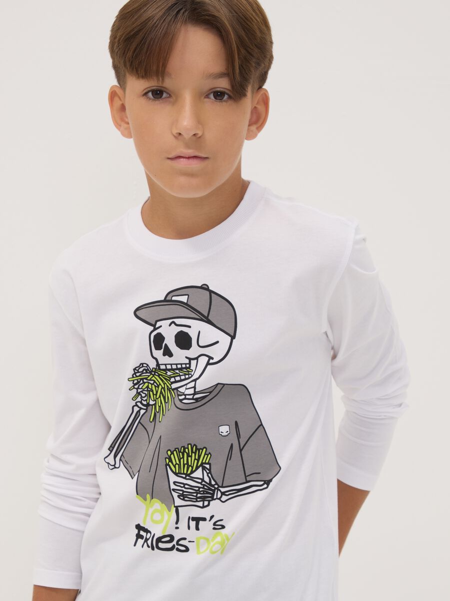 White relaxed-fit T-shirt in pure organic cotton with skeleton print_1