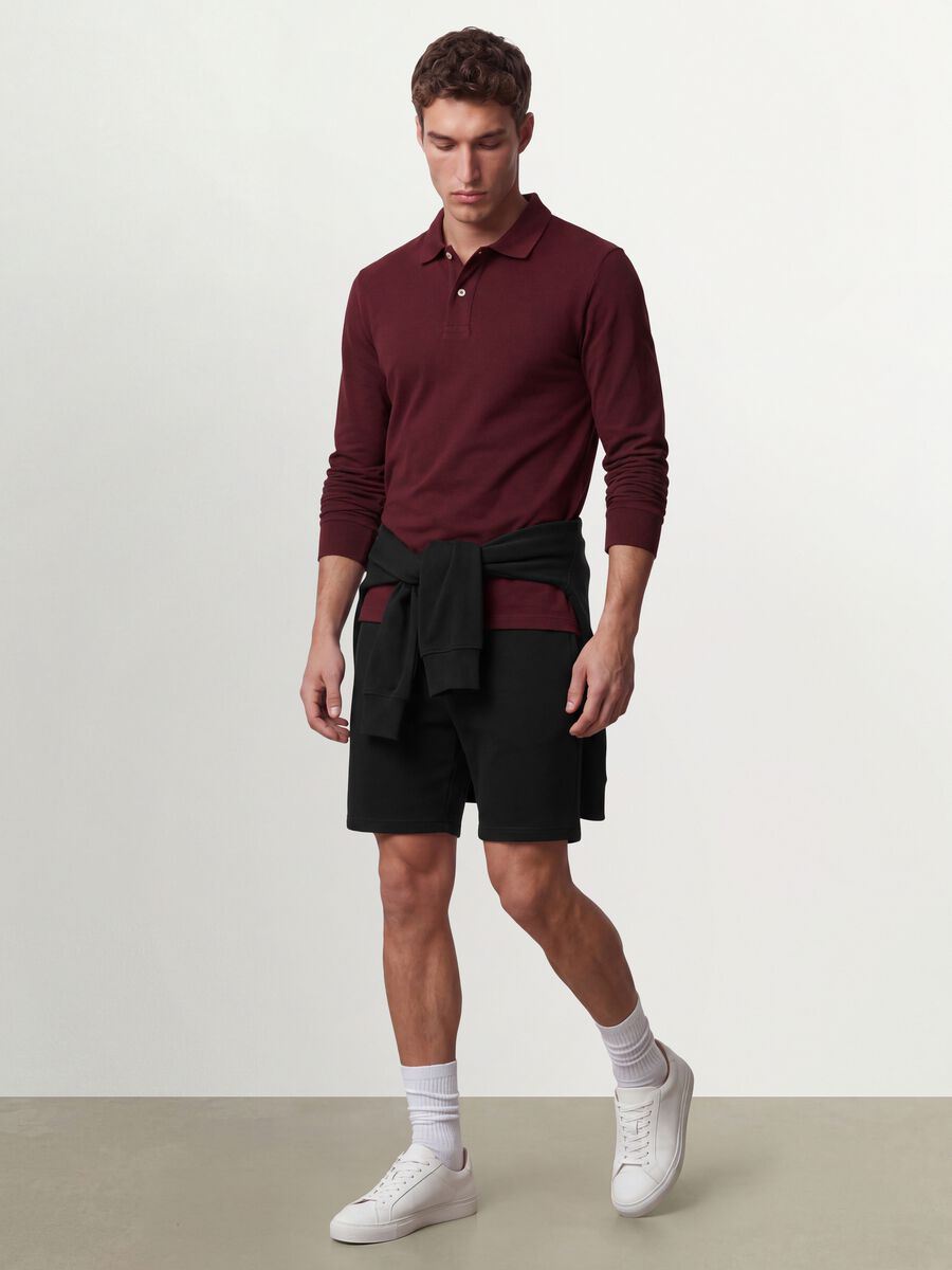 Red long-sleeve piqu&eacute; polo in pure organic cotton, regular fit_2