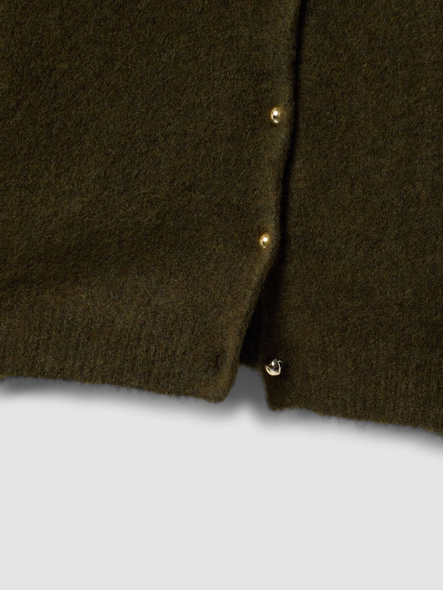 Green stretch-wool crew-neck cardigan, regular fit_5