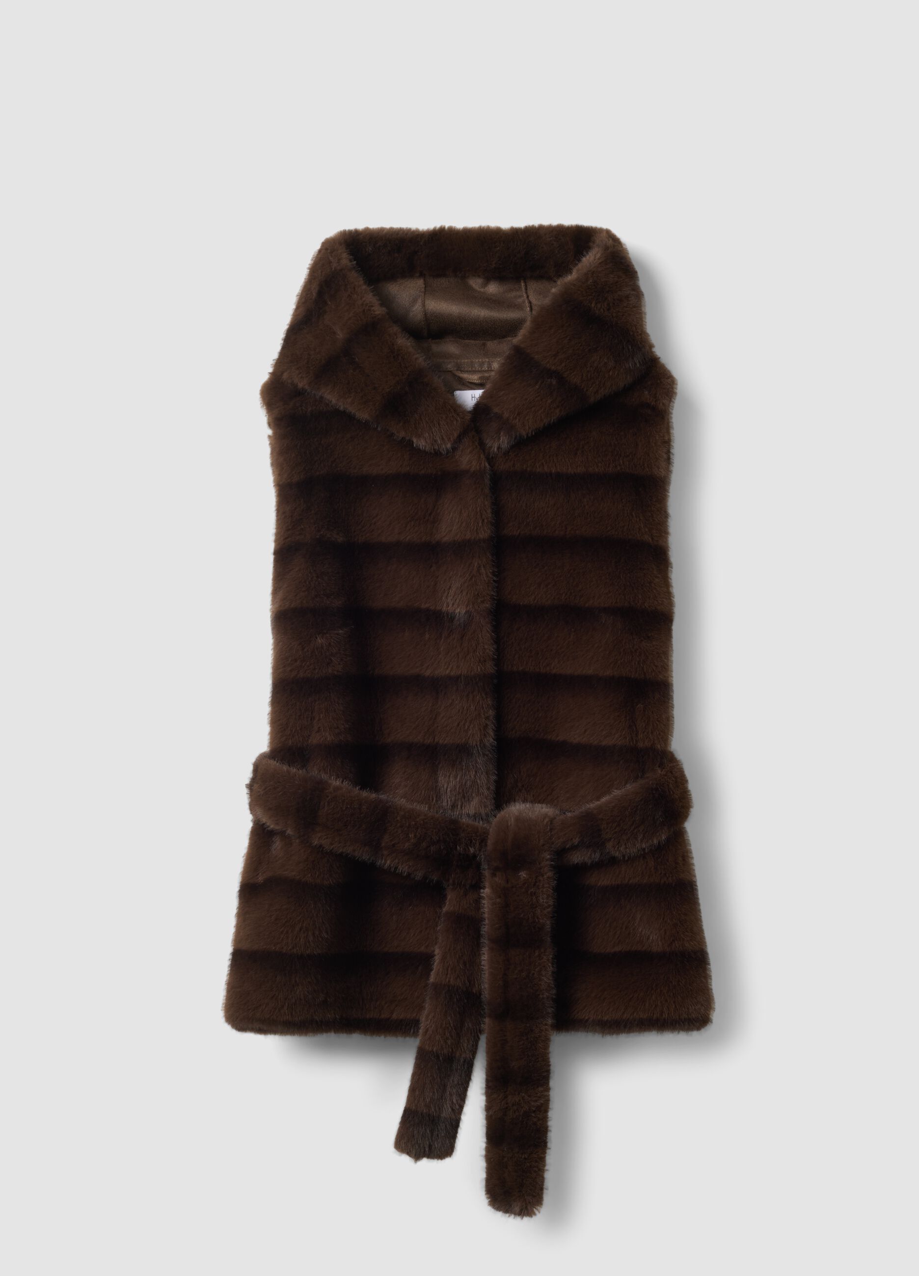 Gilet lungo marrone con cintura