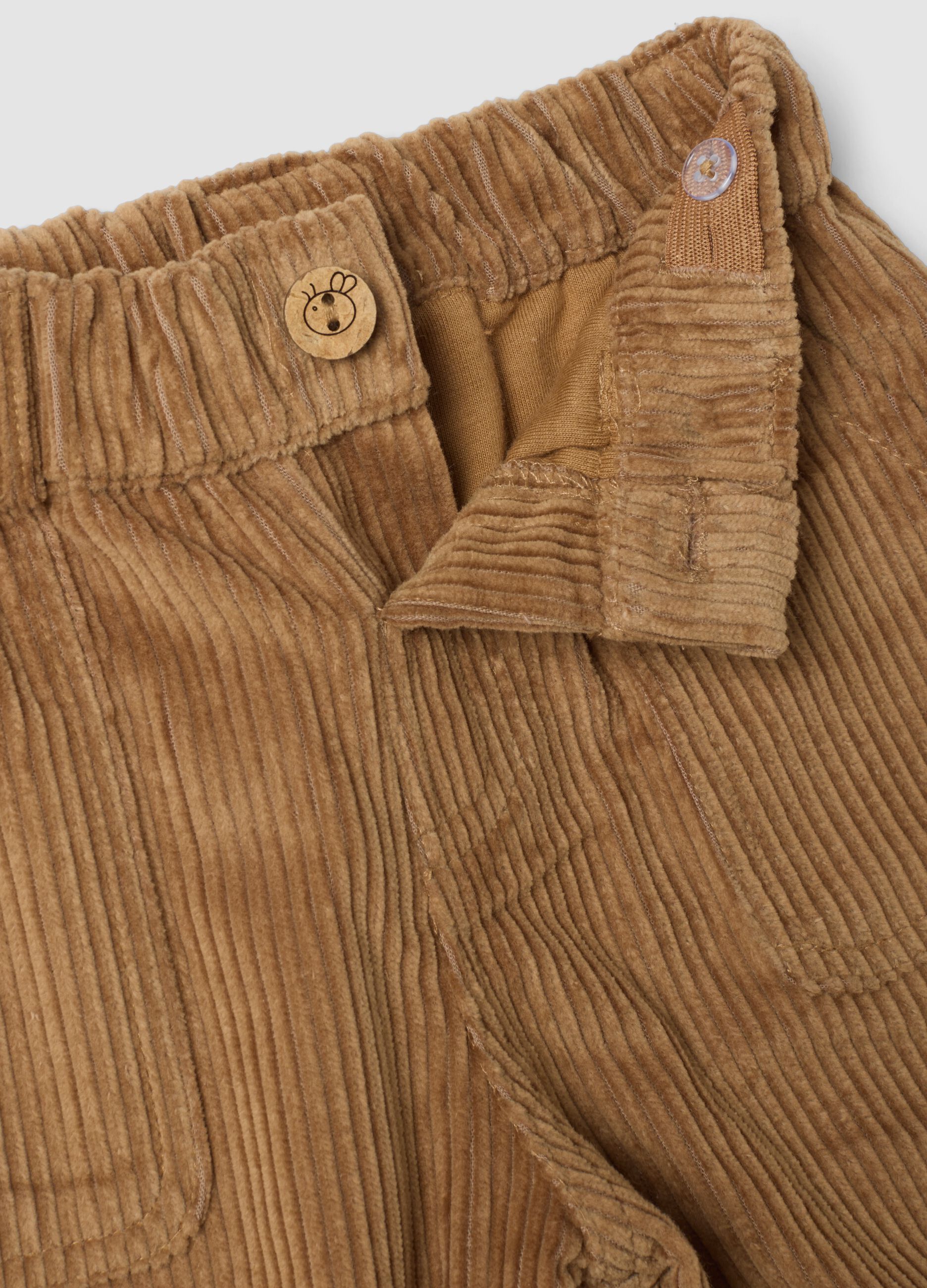 Beige pure cotton corduroy trousers with Winnie the Pooh embroidery, comfort fit