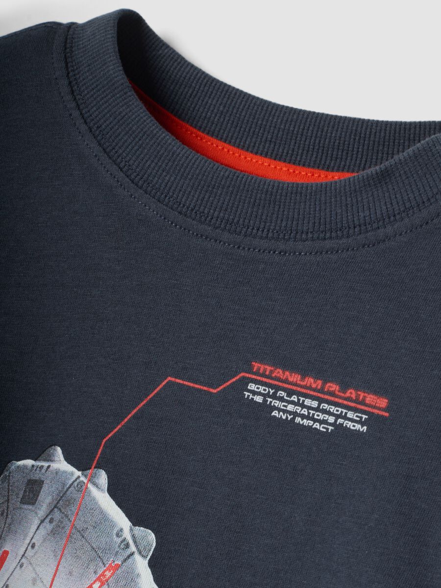 Grey crew-neck T-shirt in 100% organic cotton with dinosaur print_3