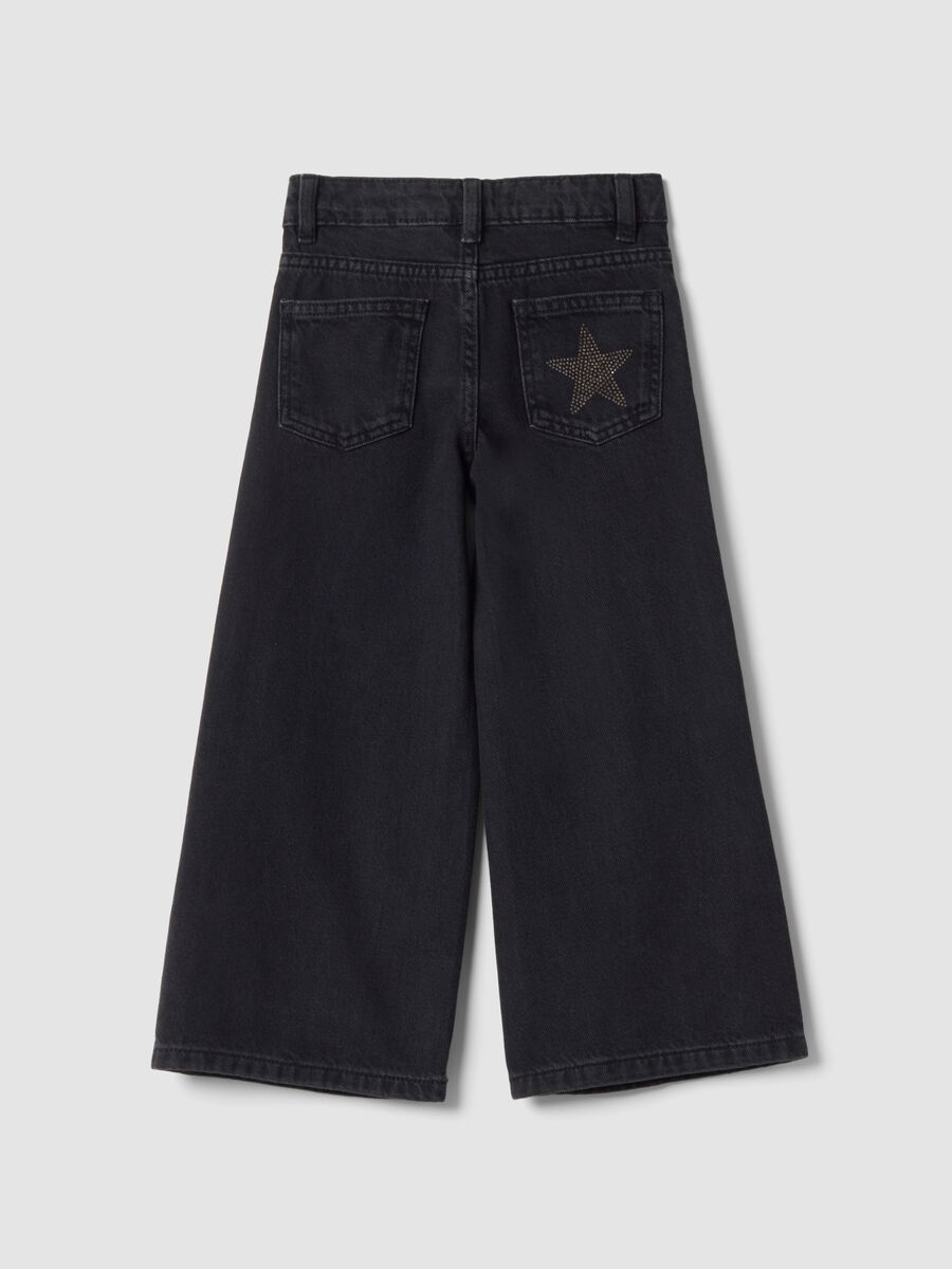 Jeans blu wide leg in puro cotone con stelle_7