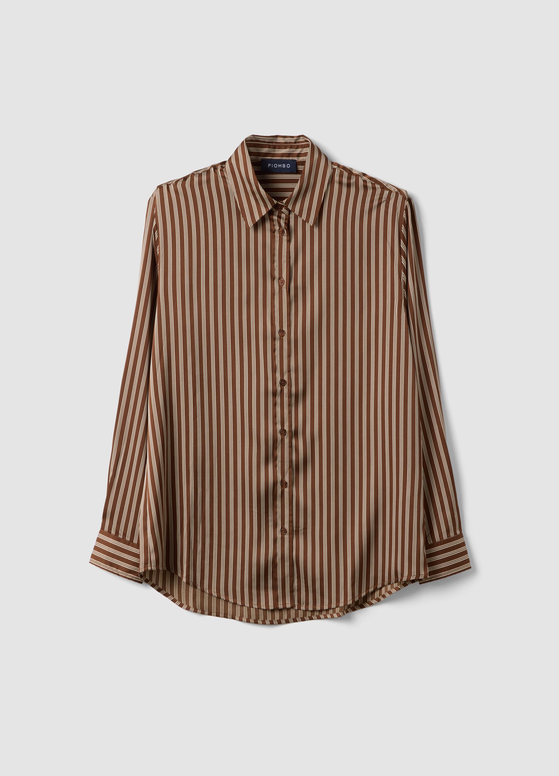 Brown striped stretch-fabric shirt, regular fit