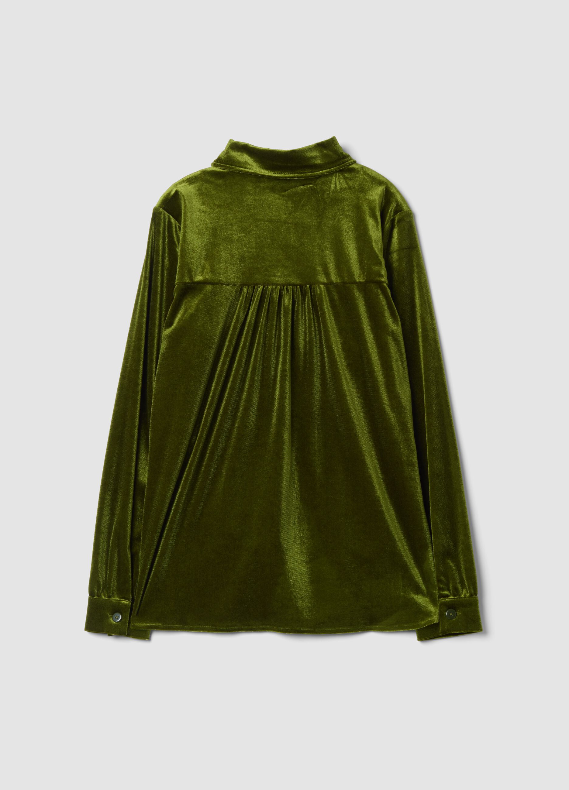 Green regular-fit stretch shirt with velvet-effect finish
