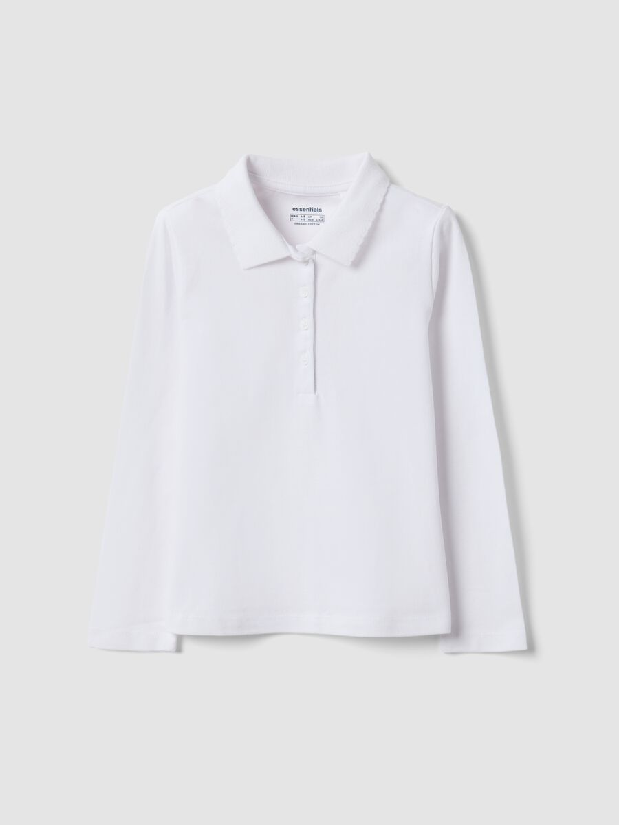 White pure organic cotton piqu&eacute; polo shirt, regular fit, for girls_0