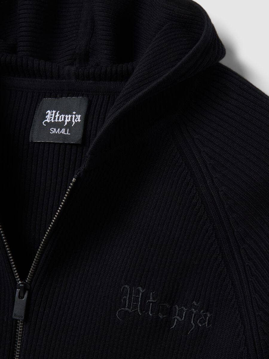 Black Ribbed Knit Hoodie_6