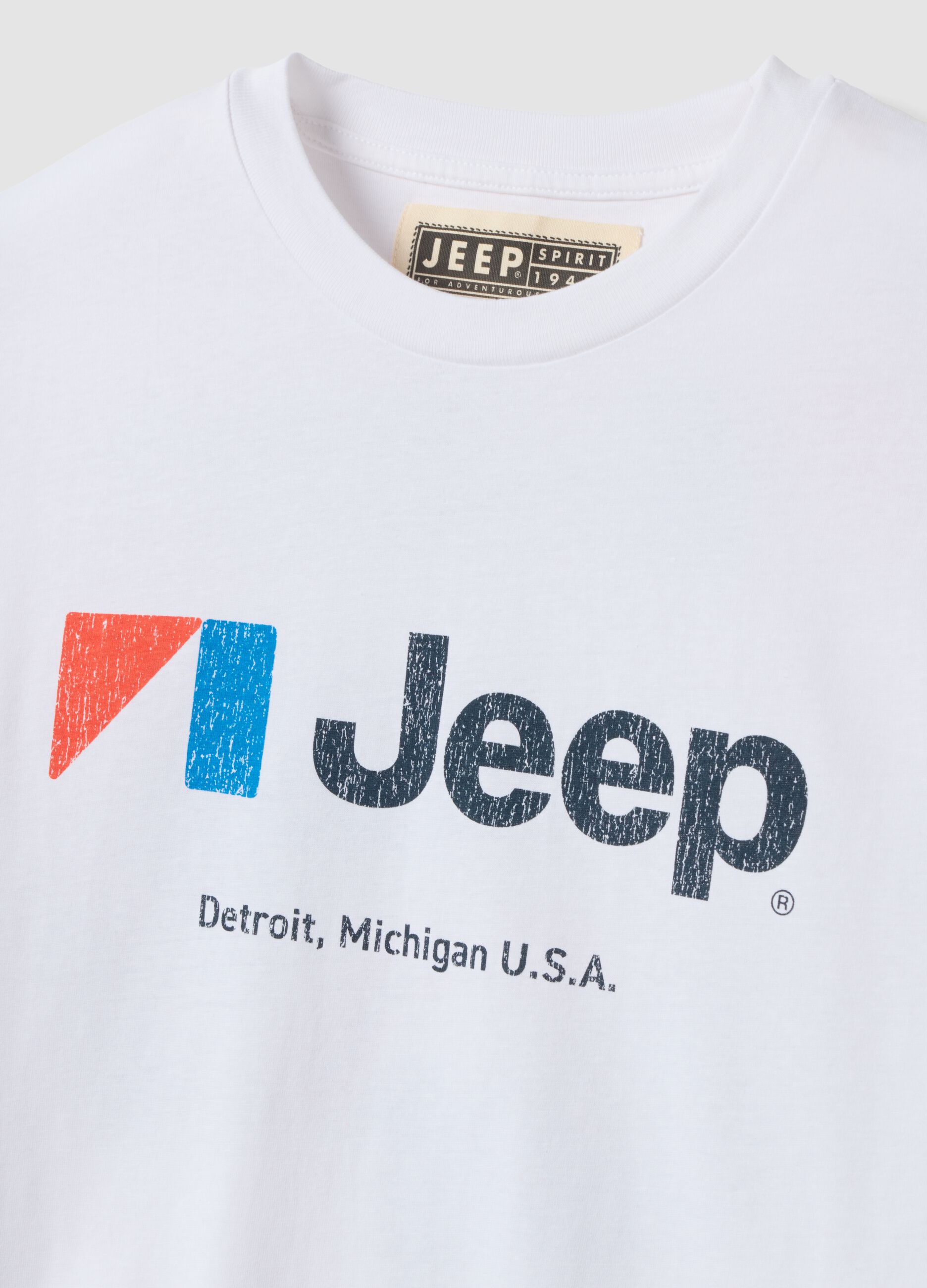 تيشيرت أبيض من قطن خالص بياقة دائرية مع طبعة Jeep