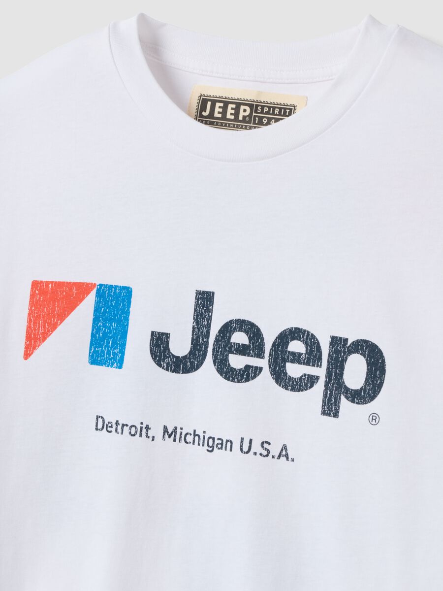 تيشيرت أبيض من قطن خالص بياقة دائرية مع طبعة Jeep_5