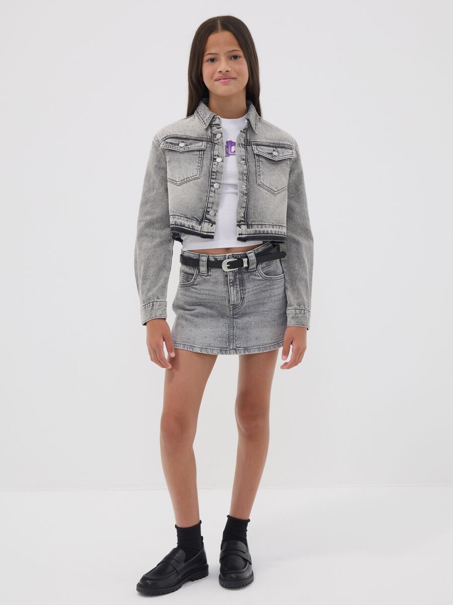 Girls&rsquo; grey stretch-cotton skort, regular fit_0