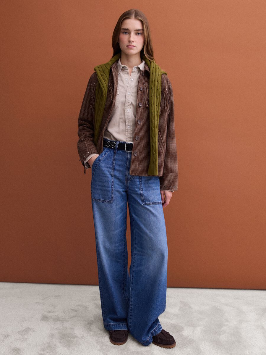 Brown wool-viscose blend blazer with applied fringes_1